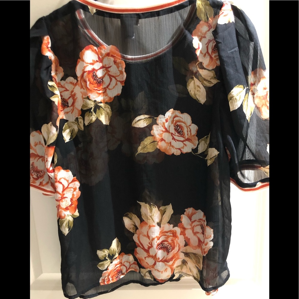 Floral Sheer Black and Orange Blouse